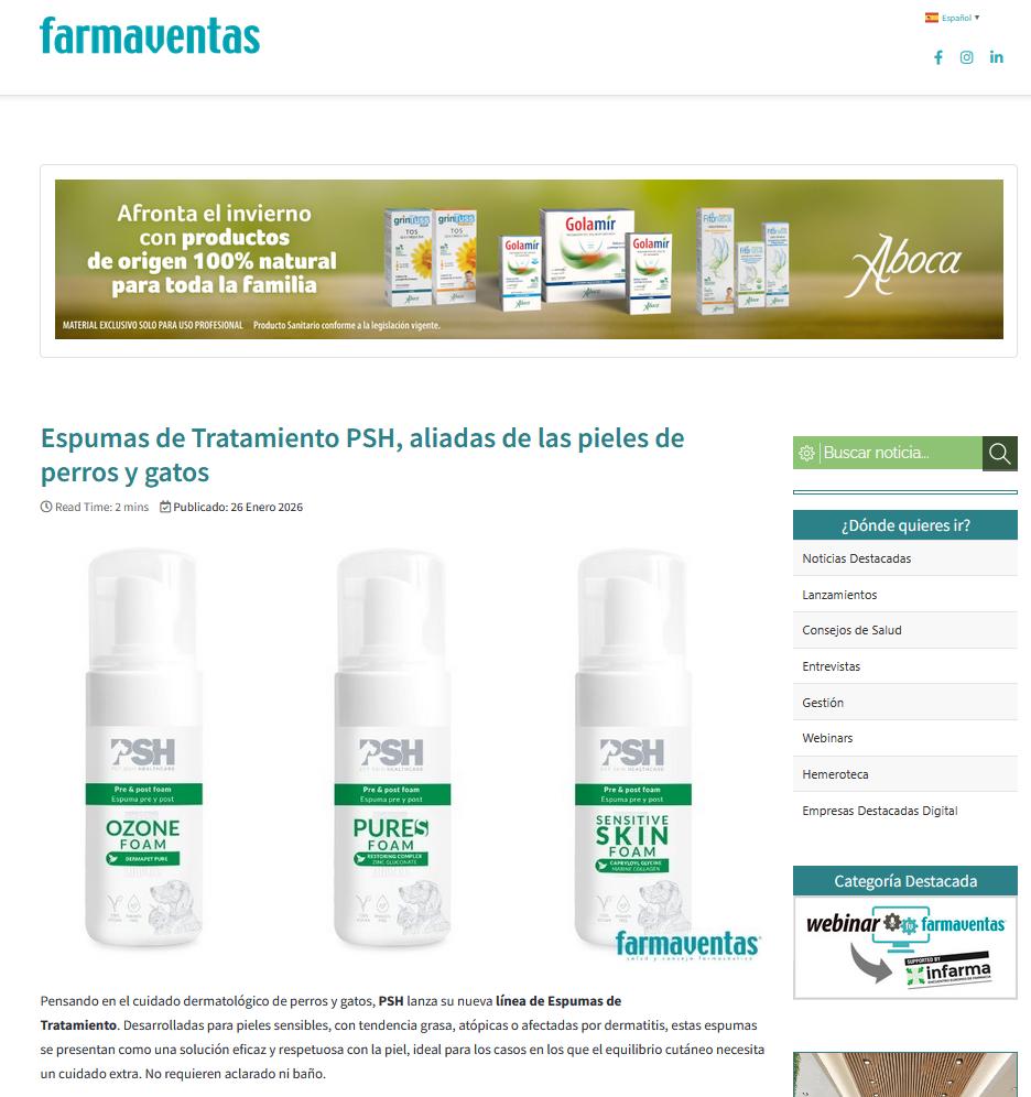 Pensando en el cuidado dermatológico de perros y gatos, PSH lanza su nueva línea de Espumas de Tratamiento. Desarrolladas para pieles sensibles, con tendencia grasa, atópicas o afectadas por dermatitis, estas espumas se presentan como una solución eficaz y respetuosa con la piel, ideal para los casos en los que el equilibrio cutáneo necesita un cuidado extra. No requieren aclarado ni baño.