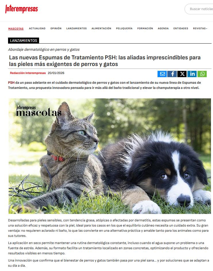 PSH da un paso adelante en el cuidado dermatológico de perros y gatos con el lanzamiento de su nueva línea de Espumas de Tratamiento, una propuesta innovadora pensada para ir más allá del baño tradicional y elevar la champuterapia a otro nivel.
