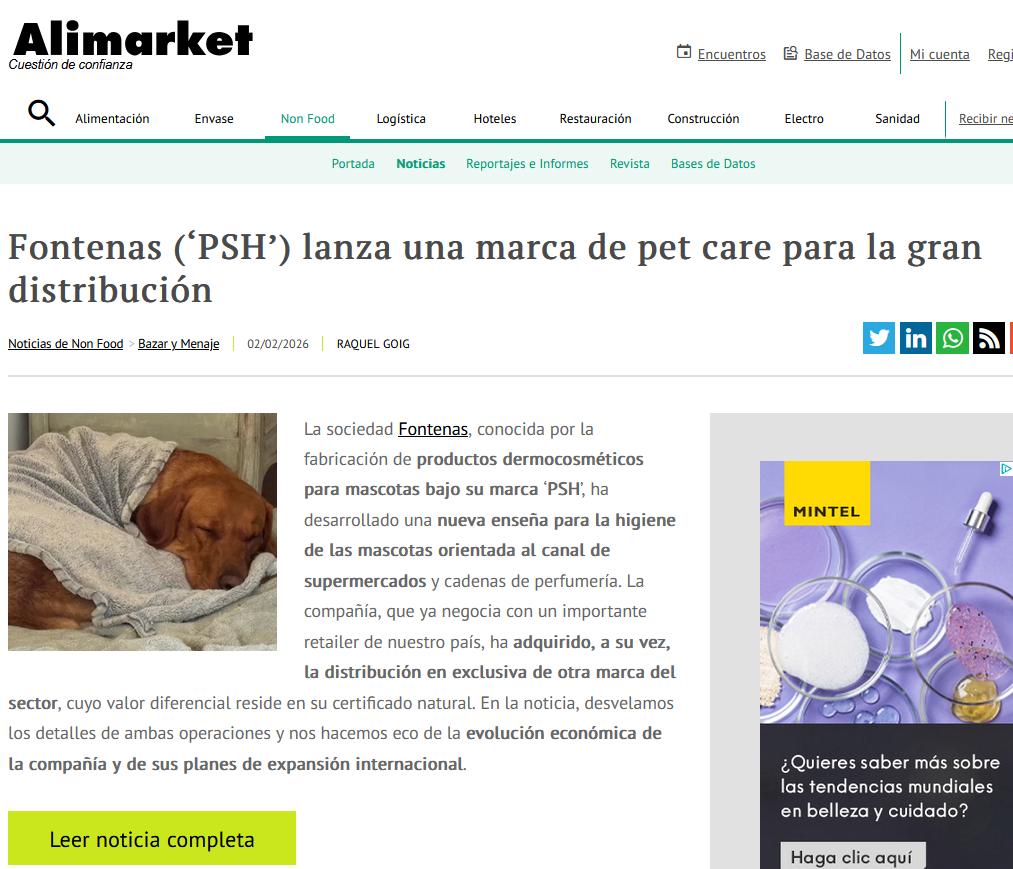 La sociedad Fontenas, conocida por la fabricación de productos dermocosméticos para mascotas bajo su marca ‘PSH’, ha desarrollado una nueva enseña para la higiene de las mascotas orientada al canal de supermercados y cadenas de perfumería. La compañía, que ya negocia con un importante retailer de nuestro país, ha adquirido, a su vez, la distribución en exclusiva de otra marca del sector, cuyo valor diferencial reside en su certificado natural. En la noticia, desvelamos los detalles de ambas operaciones y nos hacemos eco de la evolución económica de la compañía y de sus planes de expansión internacional.